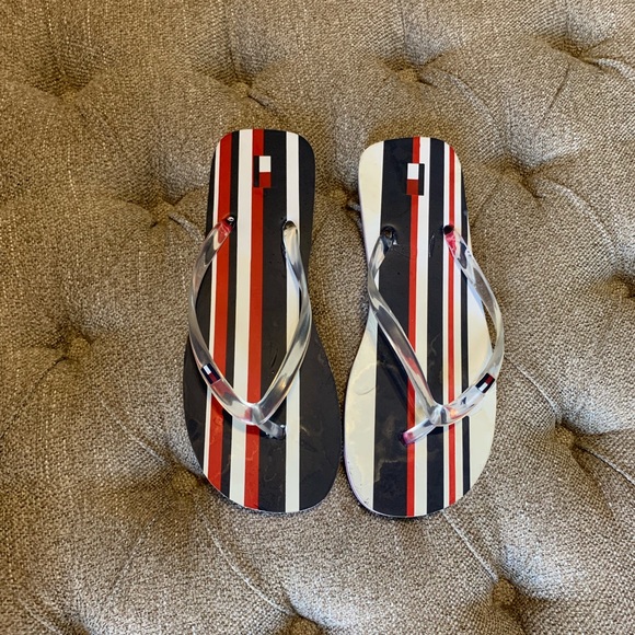 Tommy Hilfiger Shoes - Tommy Hilfiger Red, White, Blue Striped Flip Flops